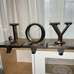 Northlight Set of 3 Shiny Silver Beveled JOY Christmas Stocking Holders Hangers